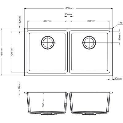 Гранитная мойка Navio 85x46x2 Antracit