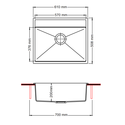 Гранітна мийка Quadro 61x51 Antracit