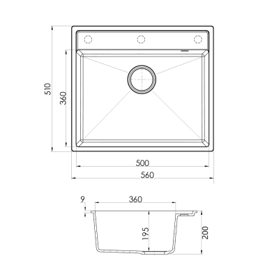 Гранитная мойка Quadro 56x51 Titanium